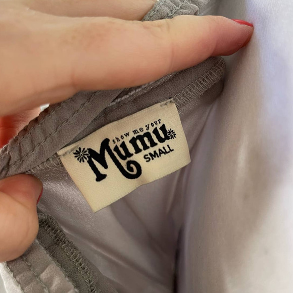 Show Me Your Mumu Women's Gray Hacienda Off Shoulder Maxi Dress size Small - Picture 10 of 10